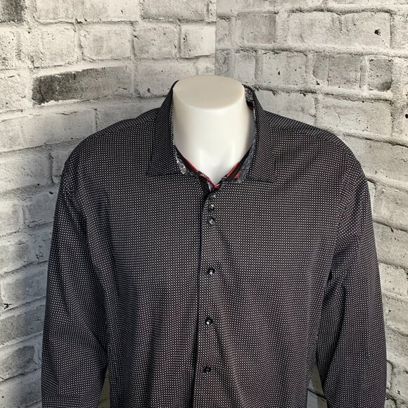 Au Noir Black White Contrasting Trim Flip Cuff Casual Button Down Shirt - Picture 2 of 15